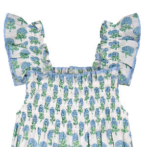 Mini Paloma Girl's Dress Aqua Floral Block Print