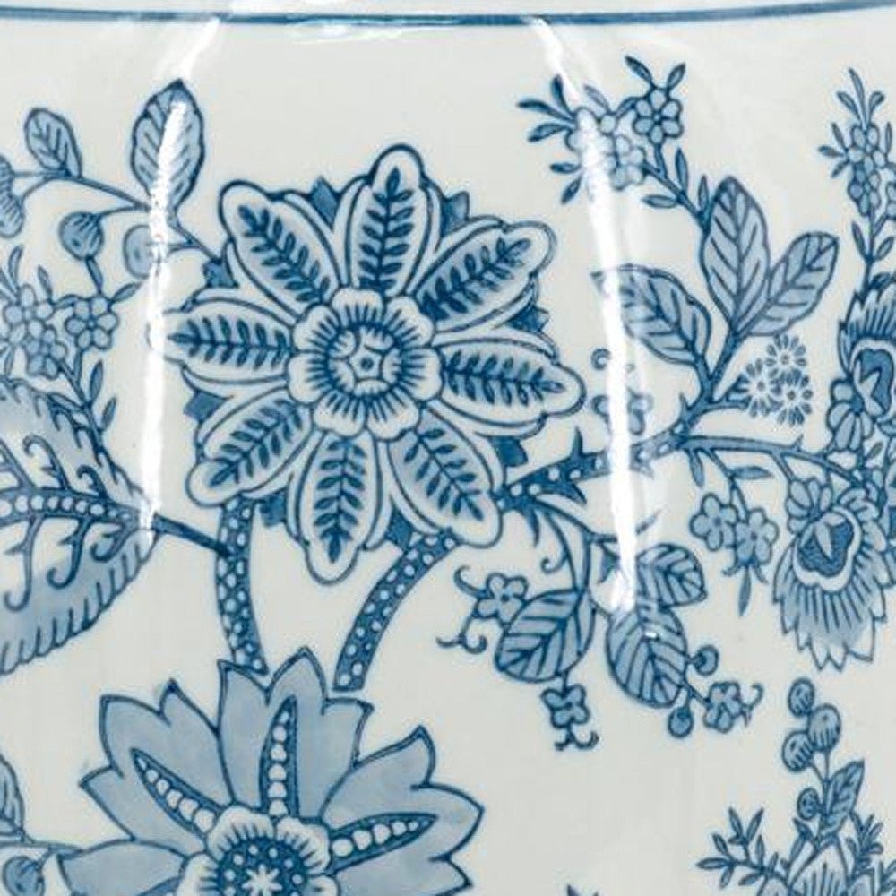 15" Light Blue And White Floral Porcelain Urn Vase - Marsh and Manor Collective