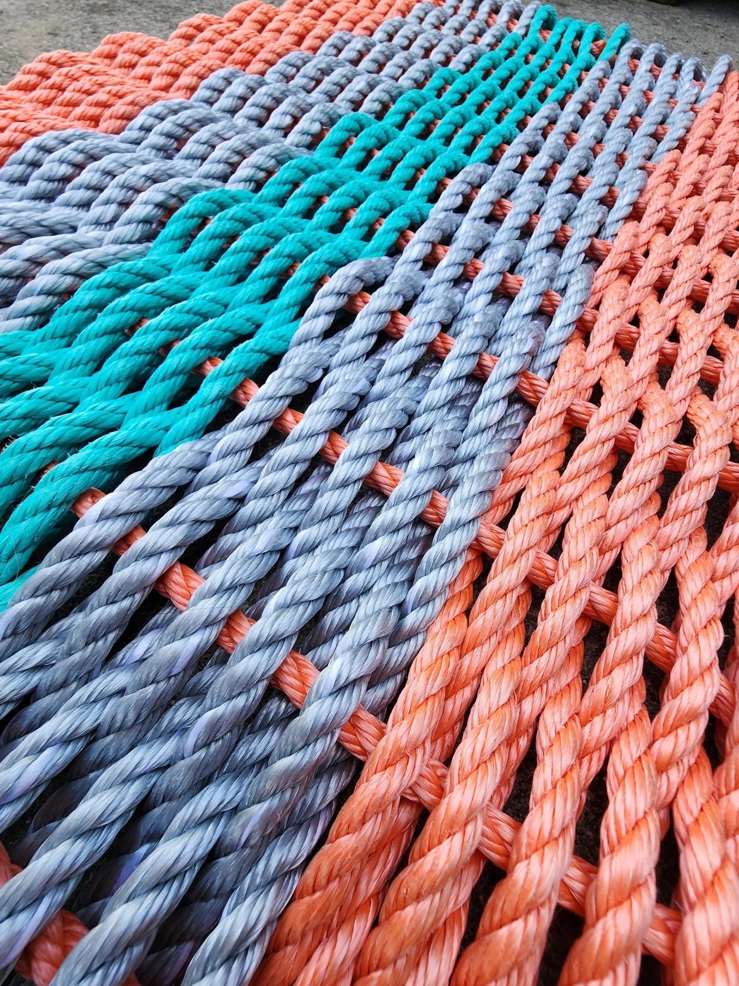5 Stripe Mat Lobster Rope Mat Coral Orange, Light Gray and Teal - Marsh and Manor Collective