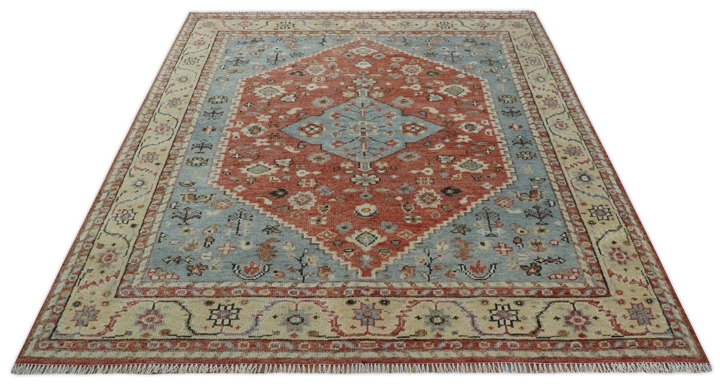 8x10 Antique look Traditional Floral Gray, Rust and Beige Hand knotted wool Area Rug - Marsh and Manor Collective