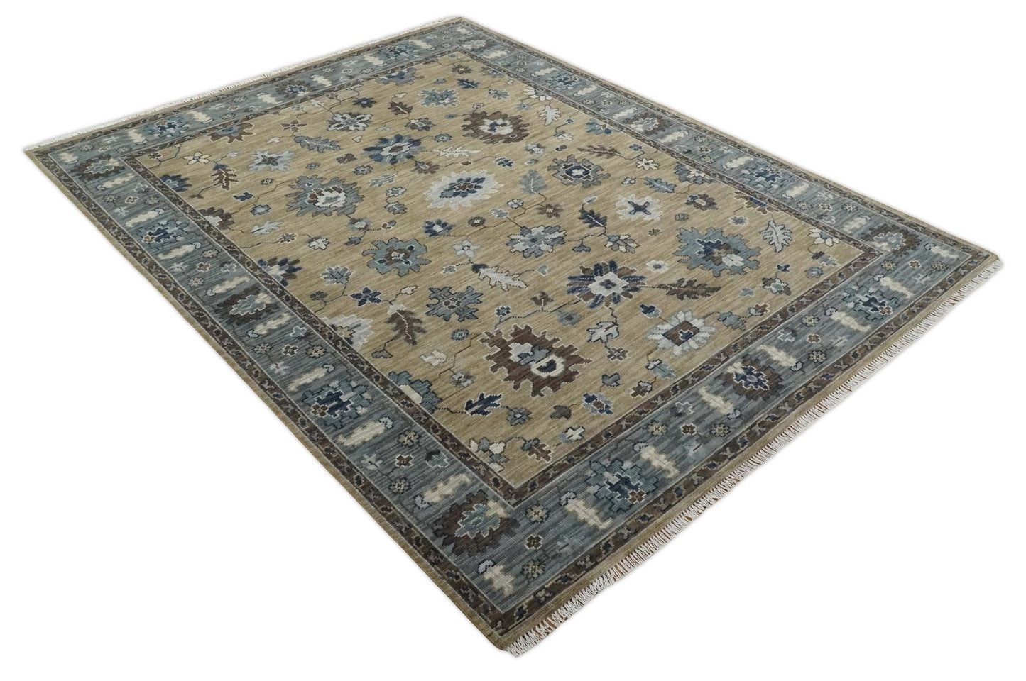 8x10 Traditional Beige and Gray Antique Style Floral Hand knotted Wool Area Rug - Marsh and Manor Collective