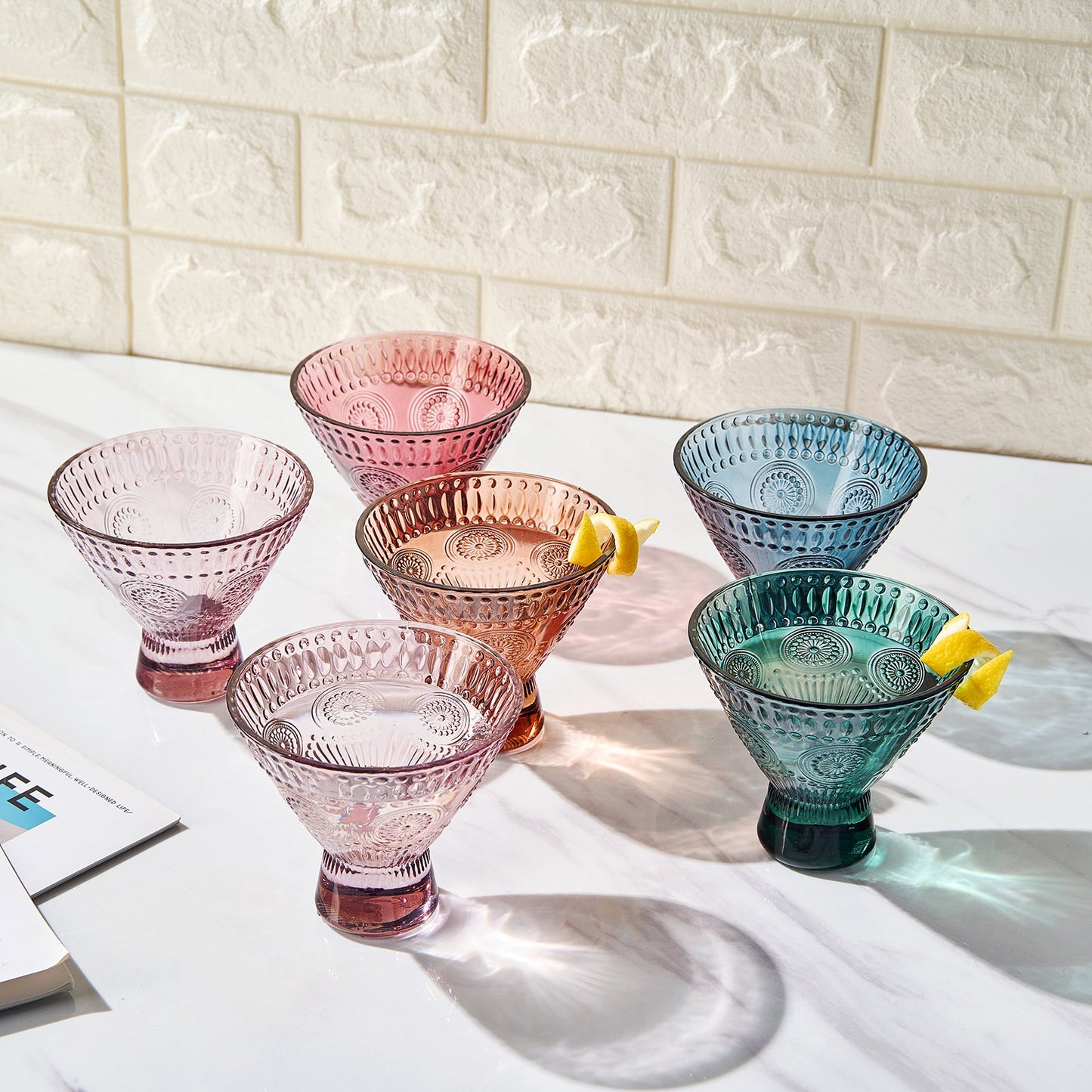 Tonal Hobnail Martini Glassware, Set of 6