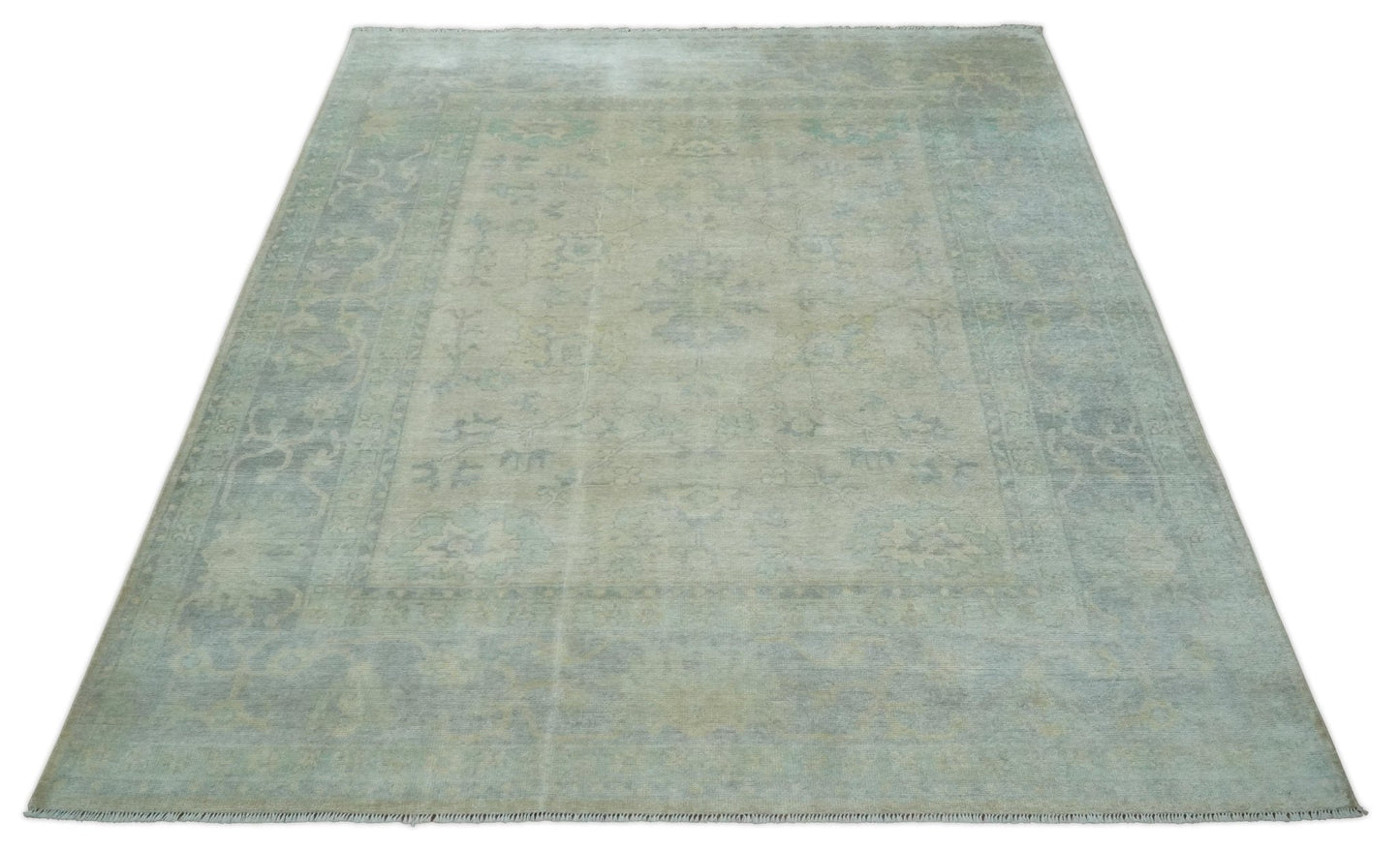 Antique Finish Silver, Gray and Charcoal Hand Knotted Oriental Oushak 8x10 wool Area Rug - Marsh and Manor Collective