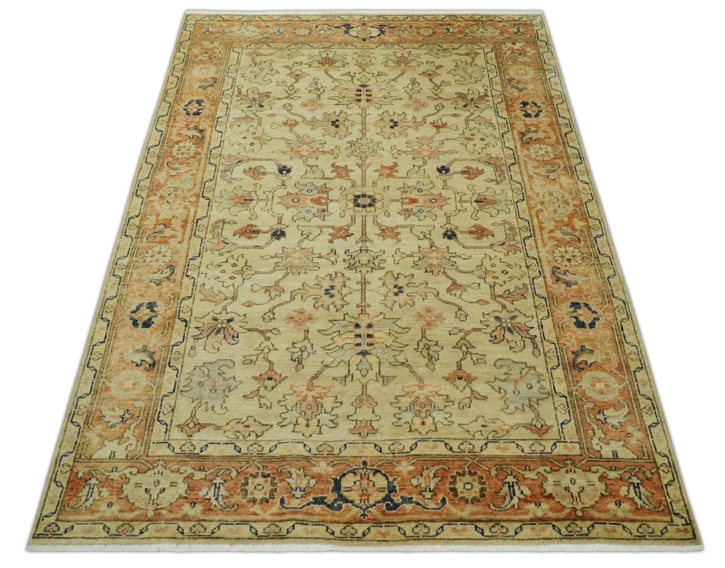 Antique Style Empress Tabriz 6x8 Hand Knotted Beige and Rust Modern Traditional Wool Rug | N35368 - Marsh and Manor Collective