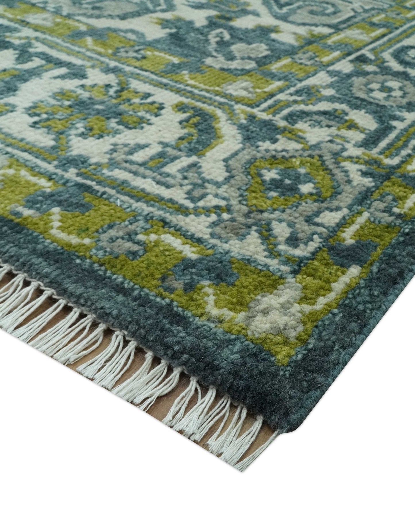 Antique Style Hand Knotted Teal, Gray and Green Traditional multi Size wool rug - Marsh and Manor Collective