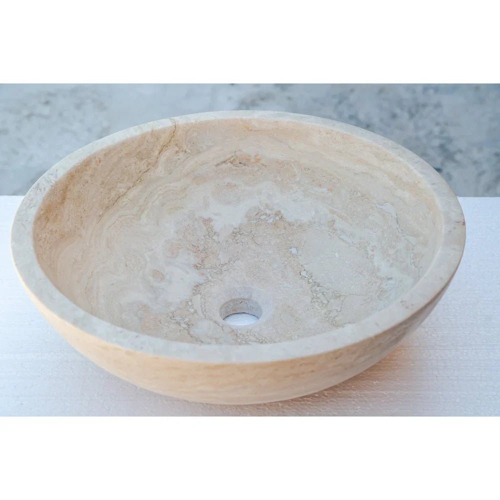 Beige Travertine Above Vanity Bathroom Vessel Sink Honed and Filled (D)18" (H)6" - Marsh and Manor Collective