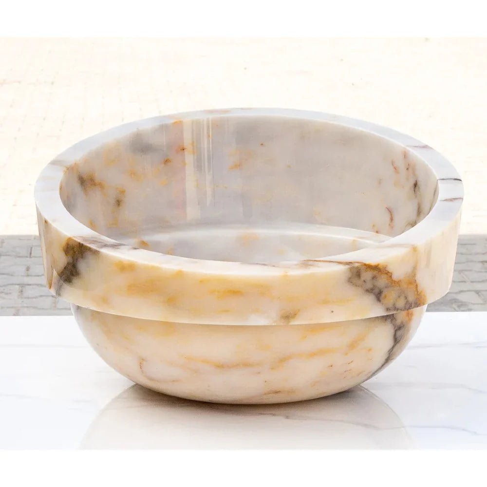 Bianco Giallo Marble Hair Salon Above Vanity Vessel Sink Bowl Polished (D)16" (H)9" - Marsh and Manor Collective