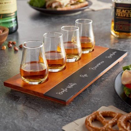 Chalkboard Flight Tray with Whiskey Tasting Glasses - Marsh and Manor Collective