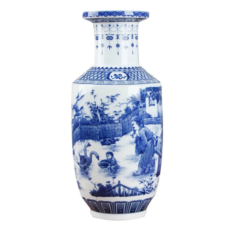 Classic Antique Chinese Blue and White Ceramic Vase - Marsh and Manor Collective