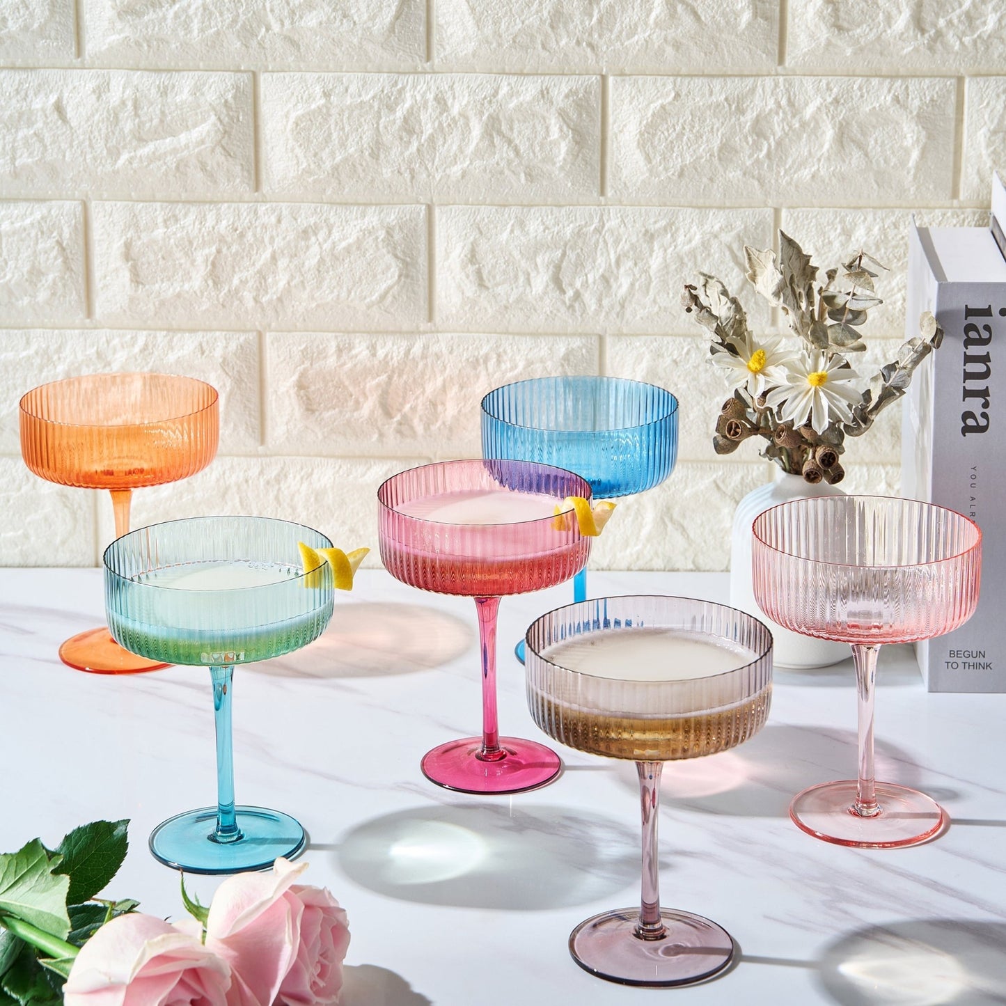 Como Ribbed Champagne Coupe Cocktail Glassware, Set of 6 - Marsh and Manor Collective