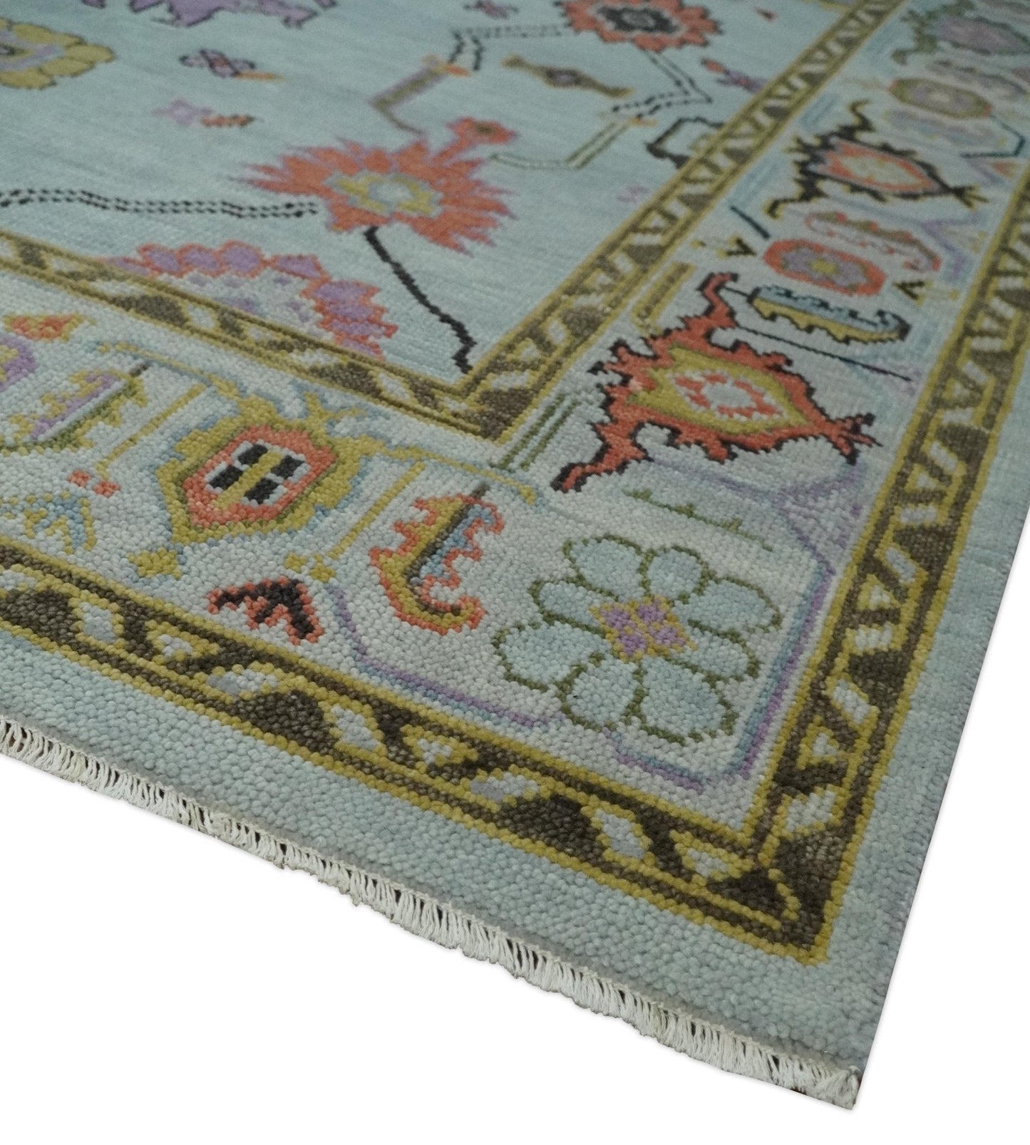 Custom Made Aqua and Green Hand knotted Traditional Oushak wool area Rug - Marsh and Manor Collective
