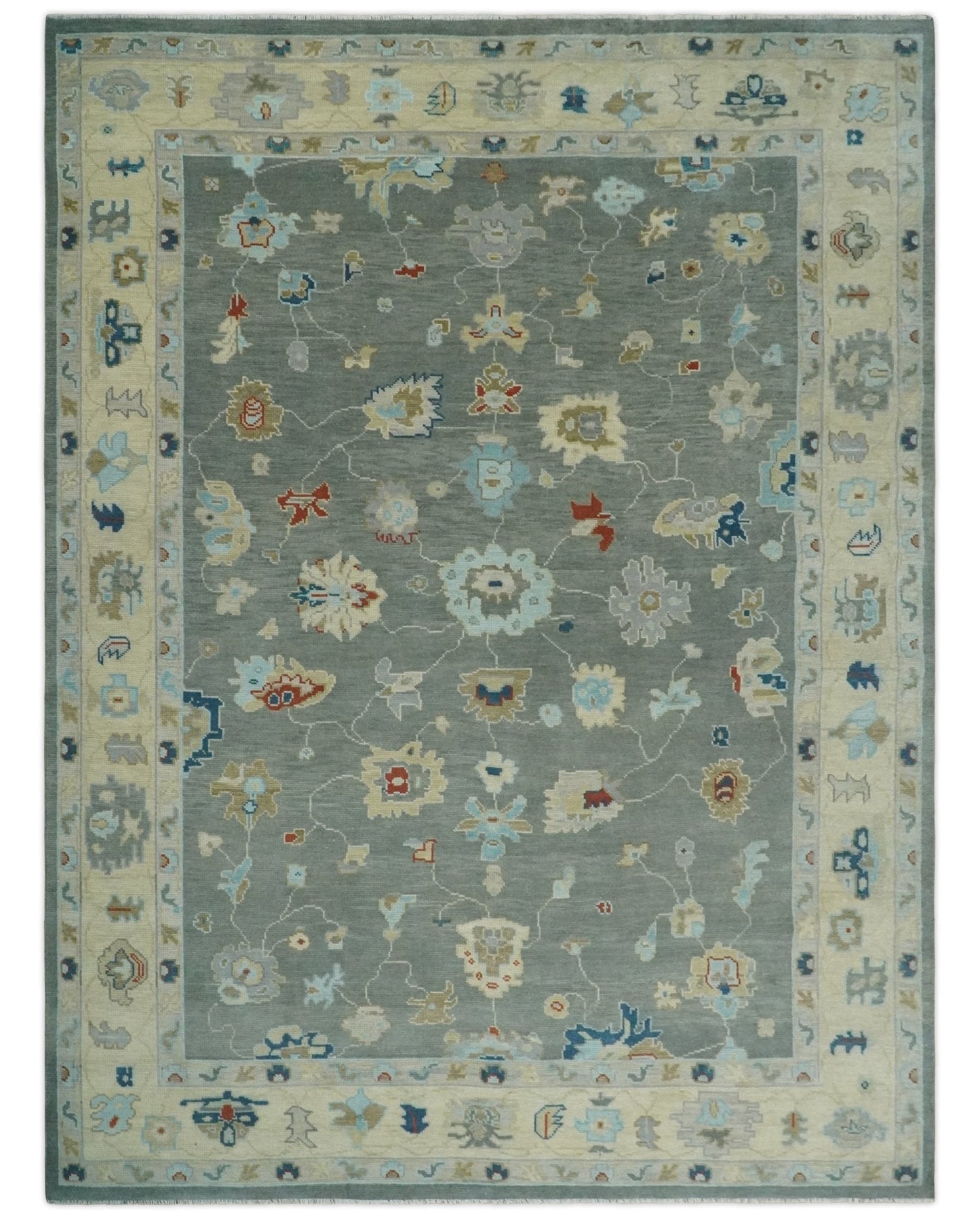 Custom made,Hand knotted Gray and Beige Traditional Oushak Wool Area Rug - Marsh and Manor Collective