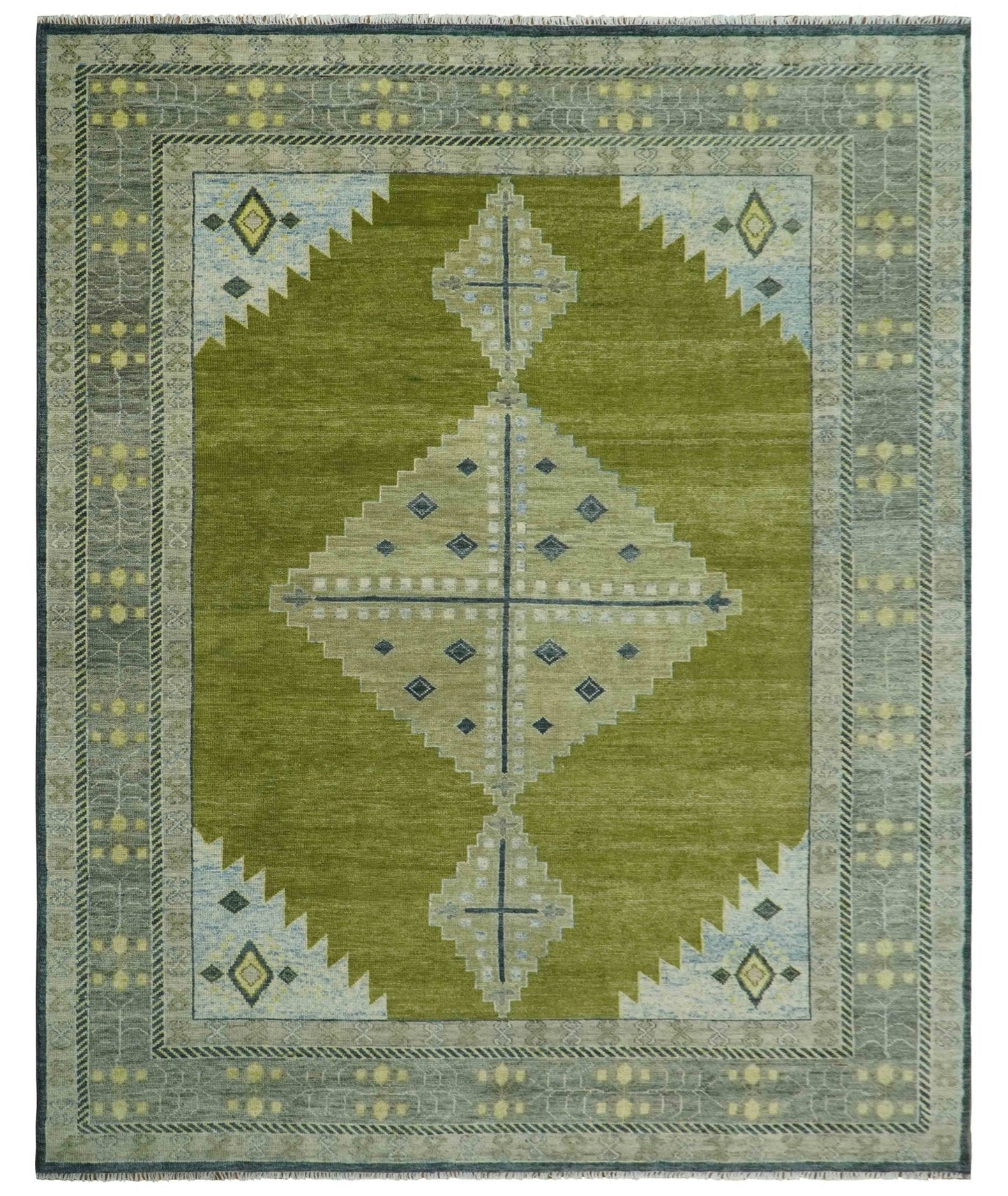 Green, Blue and Gray Hand Knotted Traditional Heriz Multi Size wool area rug - Marsh and Manor Collective