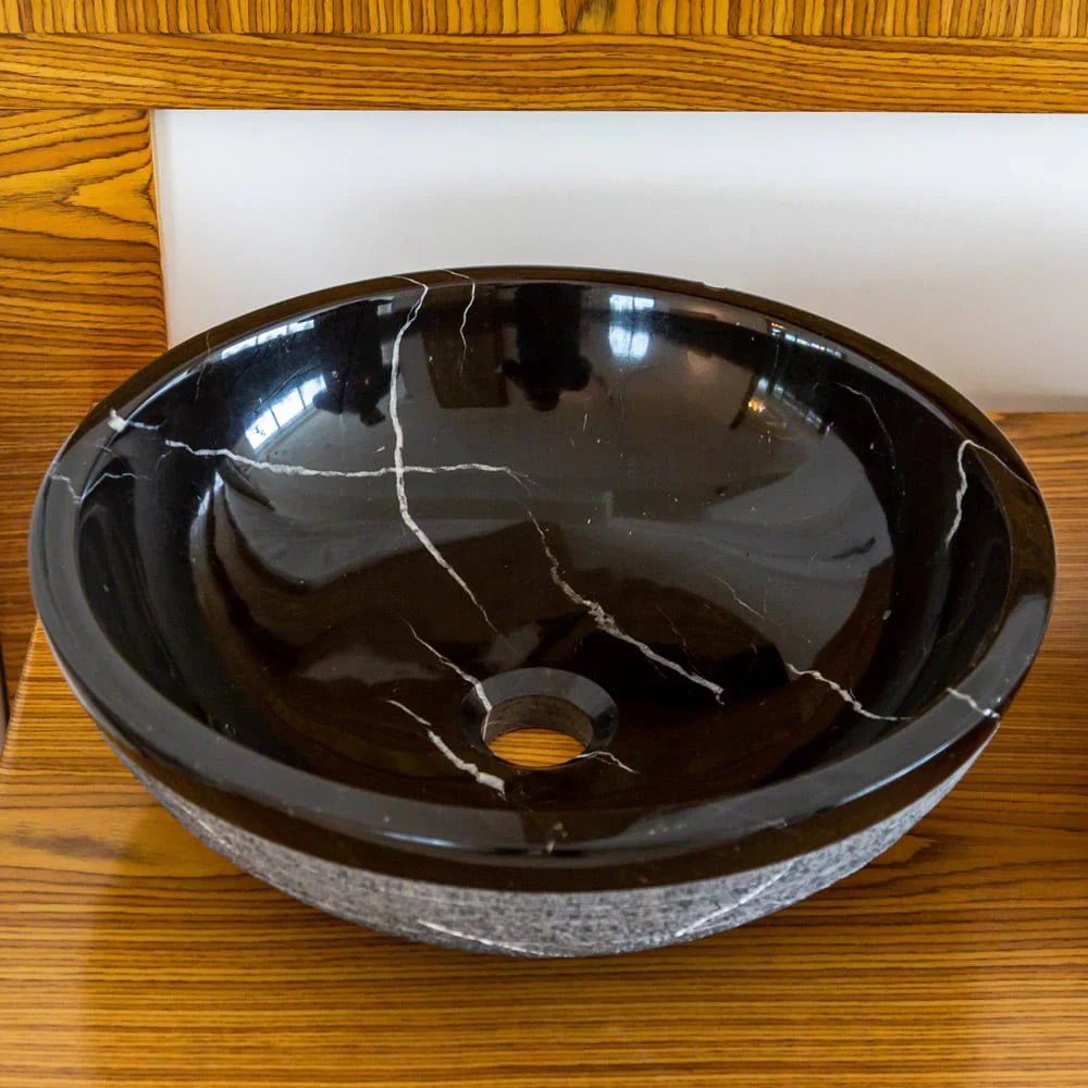 Natural Stone Toros Black Marble Above Vanity Bathroom Sink Rustic Outside (D)16" (H)6" - Marsh and Manor Collective