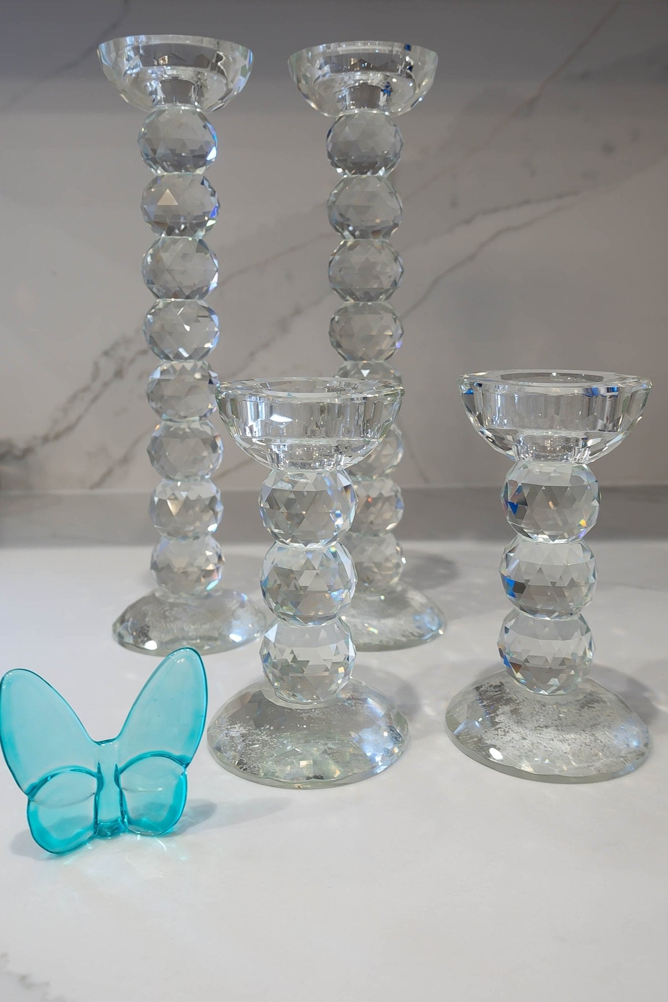 Pair of 12" Crystal Ball Candlesticks - Marsh and Manor Collective