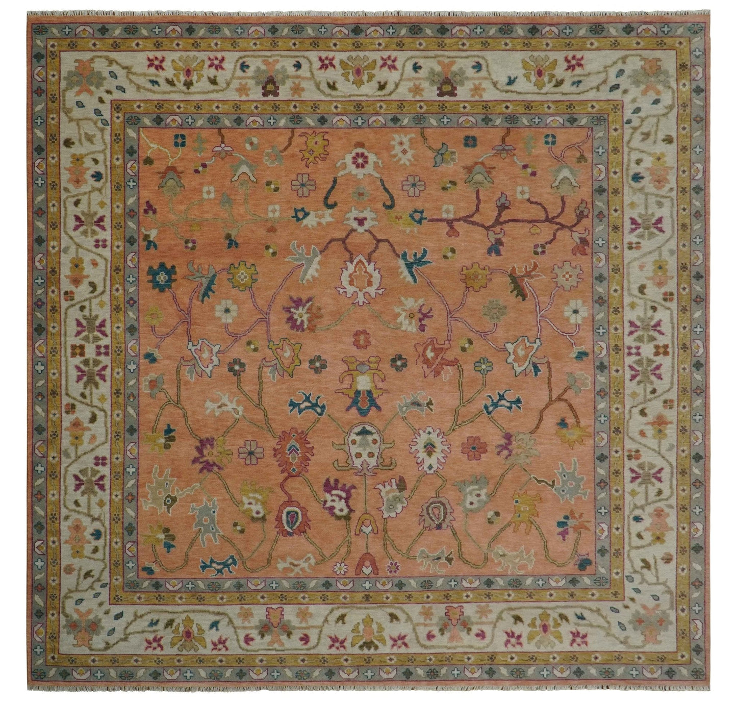 Peach and Ivory Hand knotted Oushak Custom Made wool Area Rug - Marsh and Manor Collective