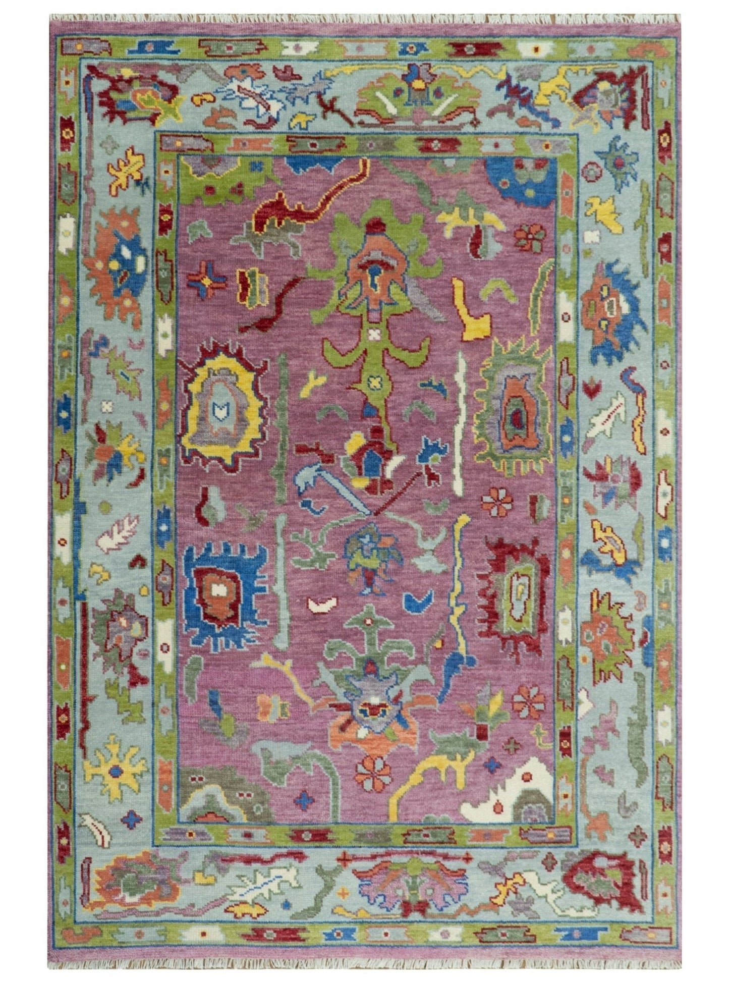 Pink Oushak Rug Wool Blue Colorful Hand knotted Traditional Oushak Custom Made wool Area Rug - Marsh and Manor Collective