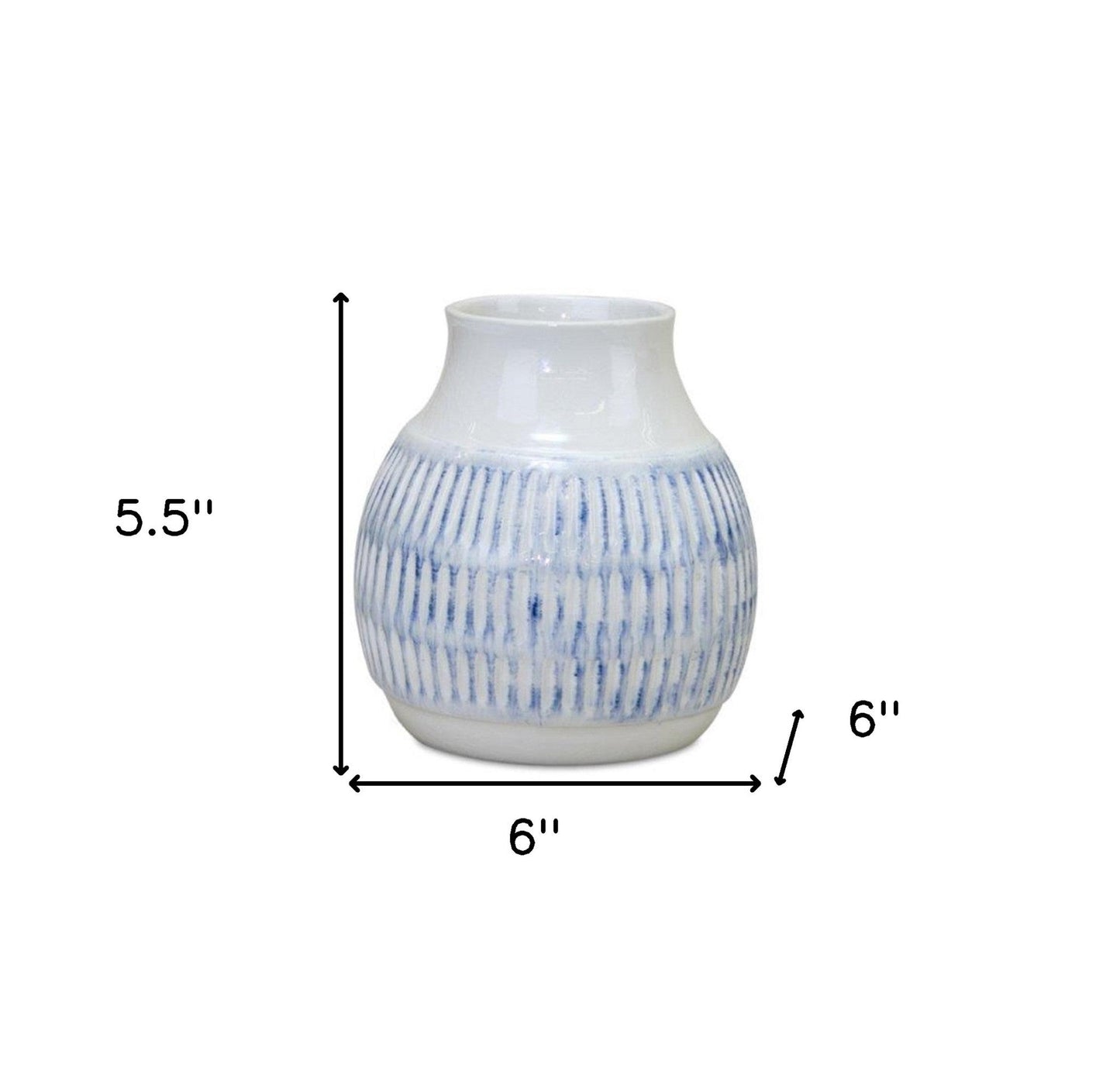 Set of Two White and Blue Ceramic Striped Round Table Vase - Marsh and Manor Collective
