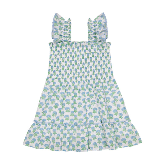 Mini Paloma Girl's Dress Aqua Floral Block Print