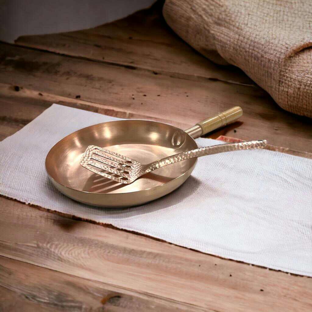 10" Round Plain Copper Pan with Matte Finish, Wood Handle and Spatula - Marsh and Manor Collective