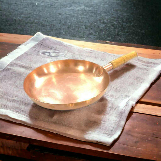 10" Round Plain Copper Pan with Matte Finish, Wood Handle and Spatula - Marsh and Manor Collective