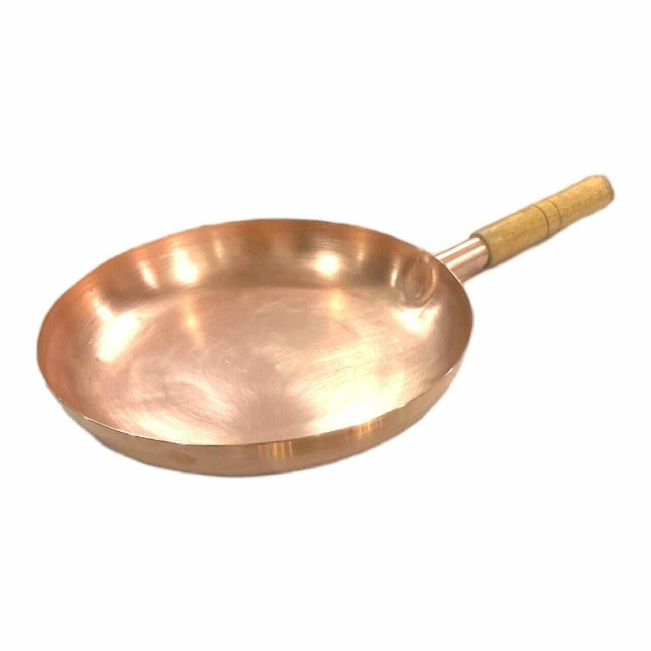 10" Round Plain Copper Pan with Matte Finish, Wood Handle and Spatula - Marsh and Manor Collective
