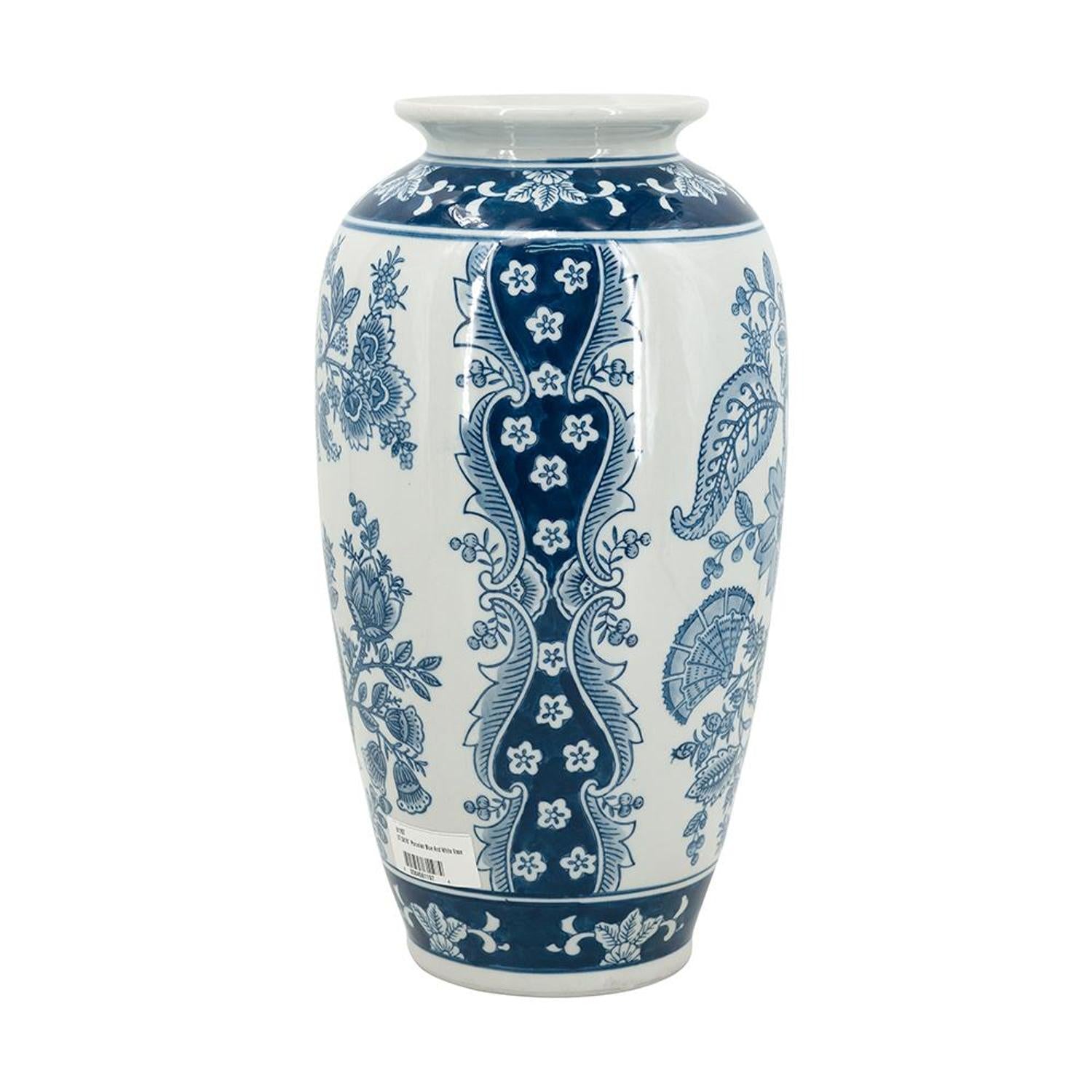 15" Light Blue And White Floral Porcelain Urn Vase - Marsh and Manor Collective
