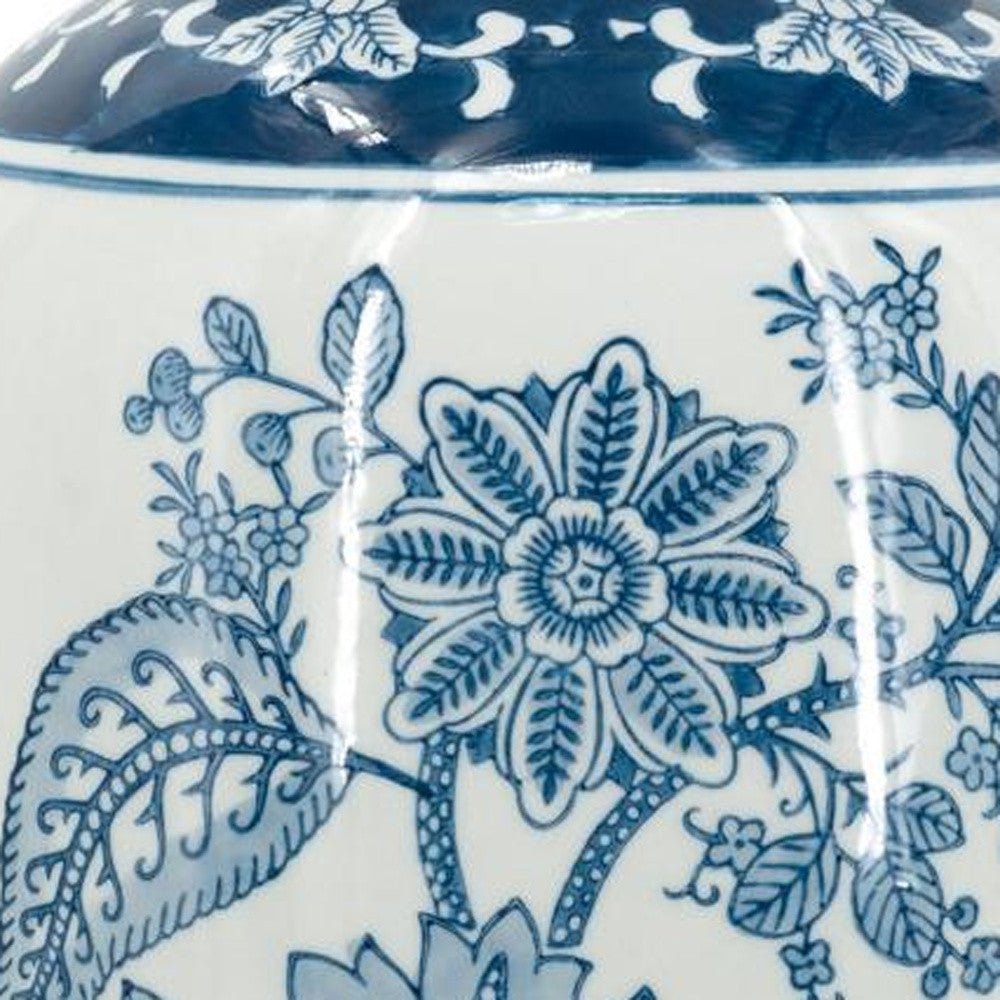 15" Light Blue And White Floral Porcelain Urn Vase - Marsh and Manor Collective