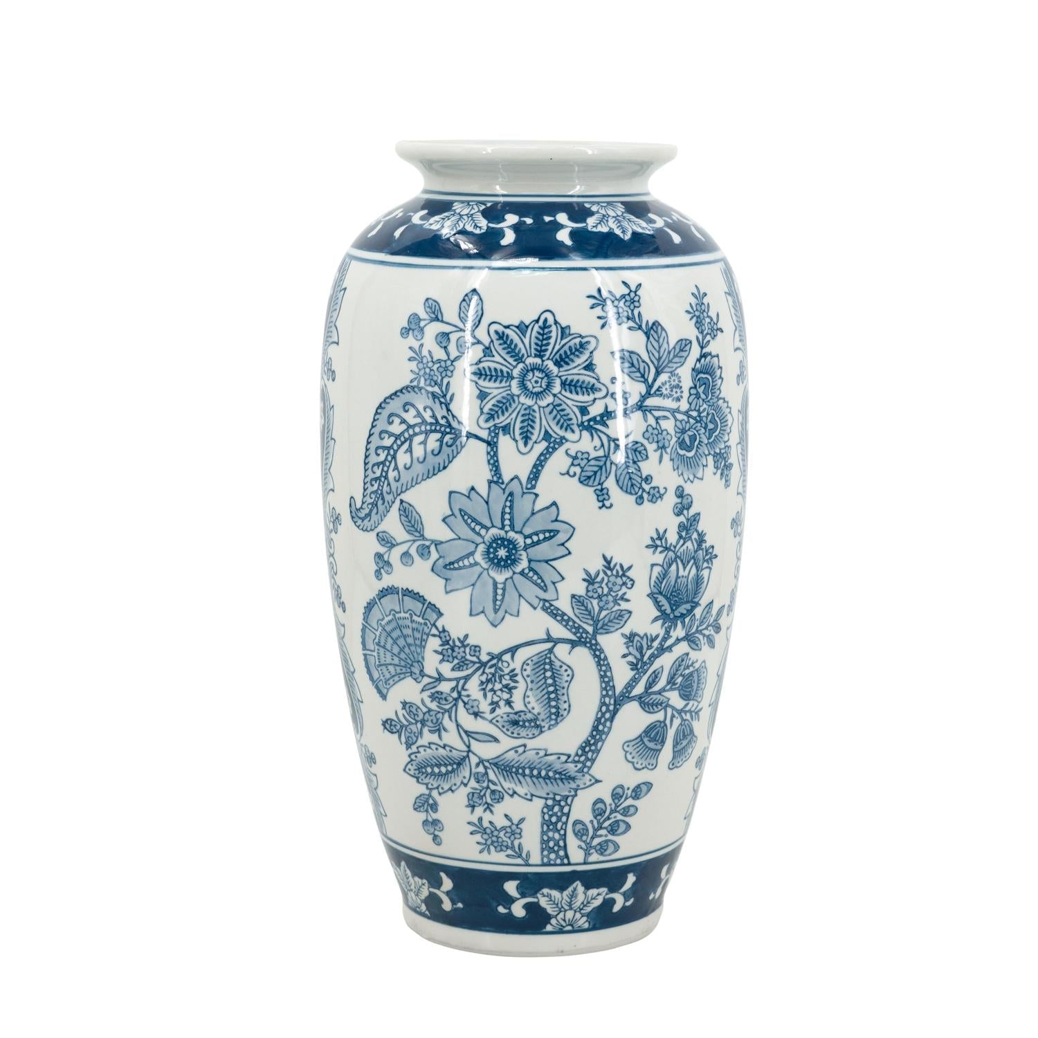 15" Light Blue And White Floral Porcelain Urn Vase - Marsh and Manor Collective