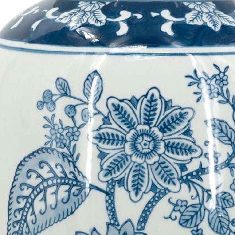 15" Light Blue And White Floral Porcelain Urn Vase - Marsh and Manor Collective