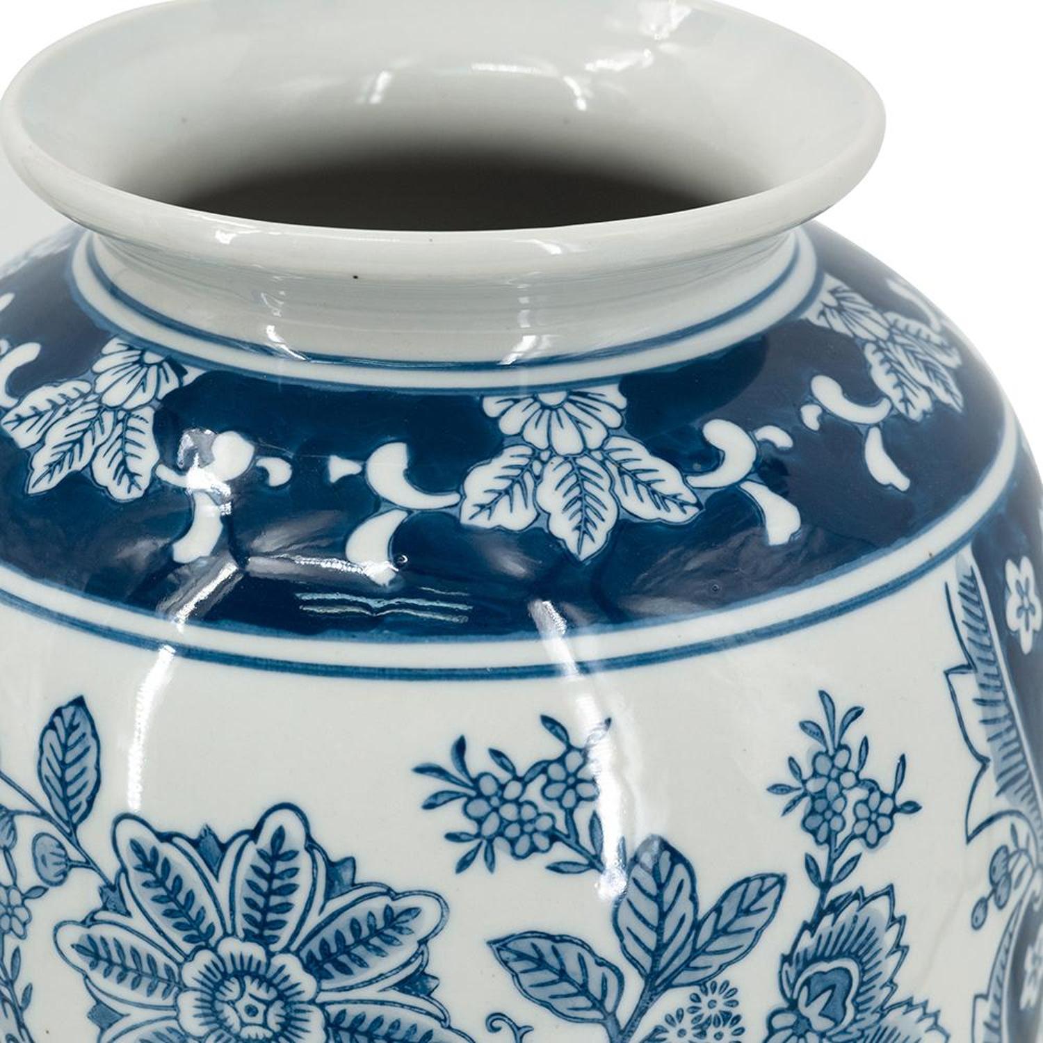 15" Light Blue And White Floral Porcelain Urn Vase - Marsh and Manor Collective