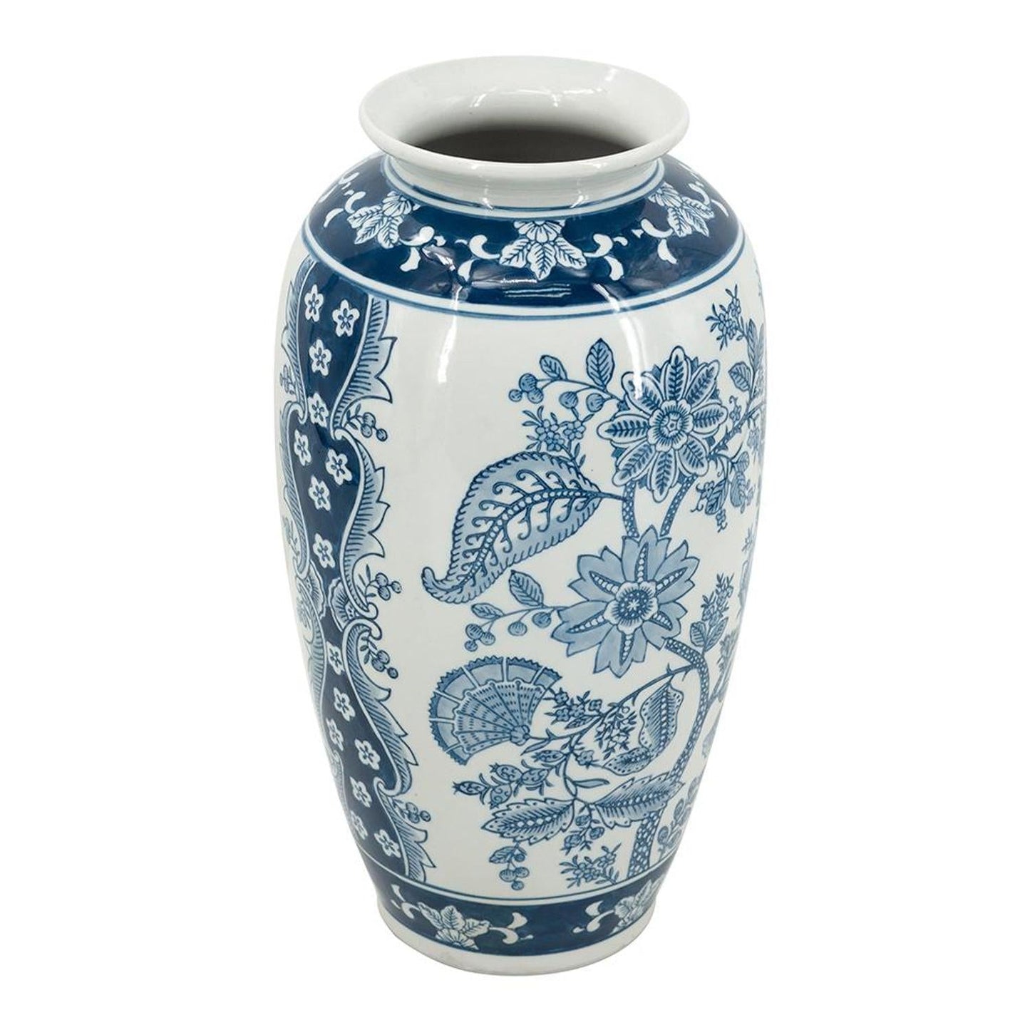 15" Light Blue And White Floral Porcelain Urn Vase - Marsh and Manor Collective