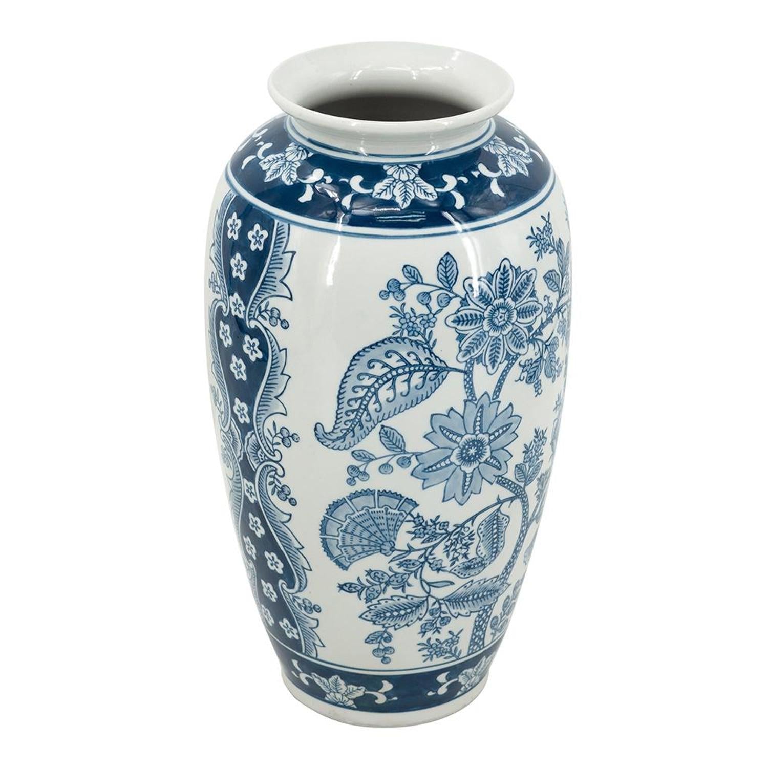15" Light Blue And White Floral Porcelain Urn Vase - Marsh and Manor Collective