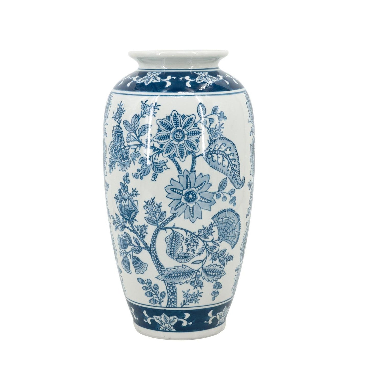 15" Light Blue And White Floral Porcelain Urn Vase - Marsh and Manor Collective
