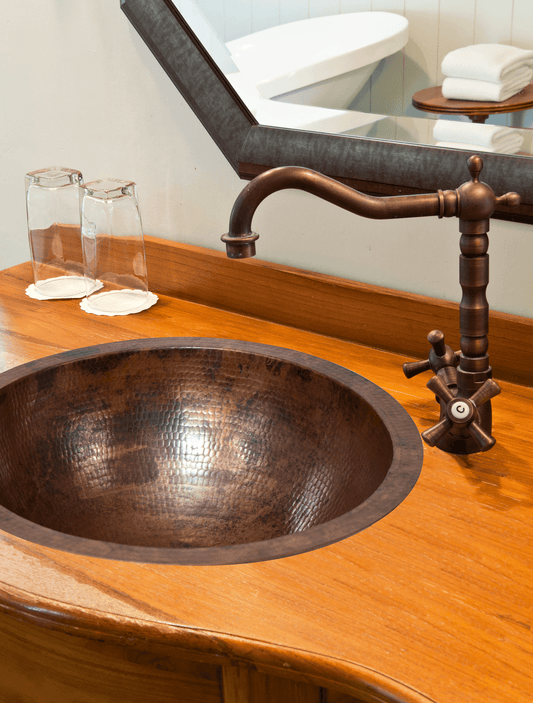 17" Round Hammered Copper Bathroom Sink - Marsh and Manor Collective