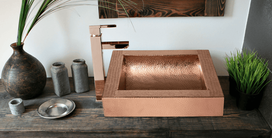 17" Square Apron Curved Bottom Hammered Copper Bathroom Sink - Marsh and Manor Collective