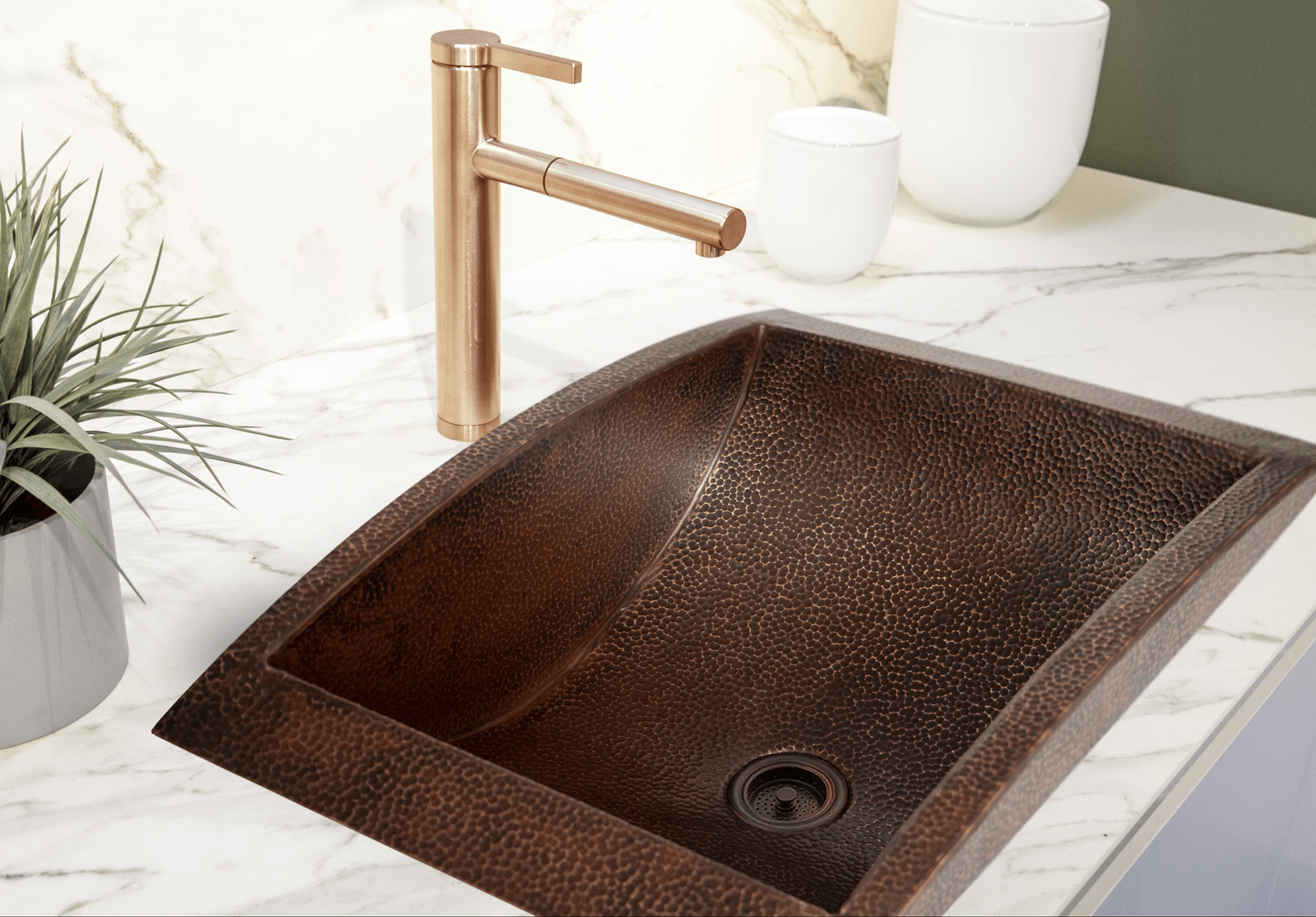 20" Rectangular Apron Curved Bottom Hammered Copper Bathroom Sink - Marsh and Manor Collective