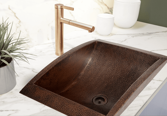 20" Rectangular Apron Curved Bottom Hammered Copper Bathroom Sink - Marsh and Manor Collective