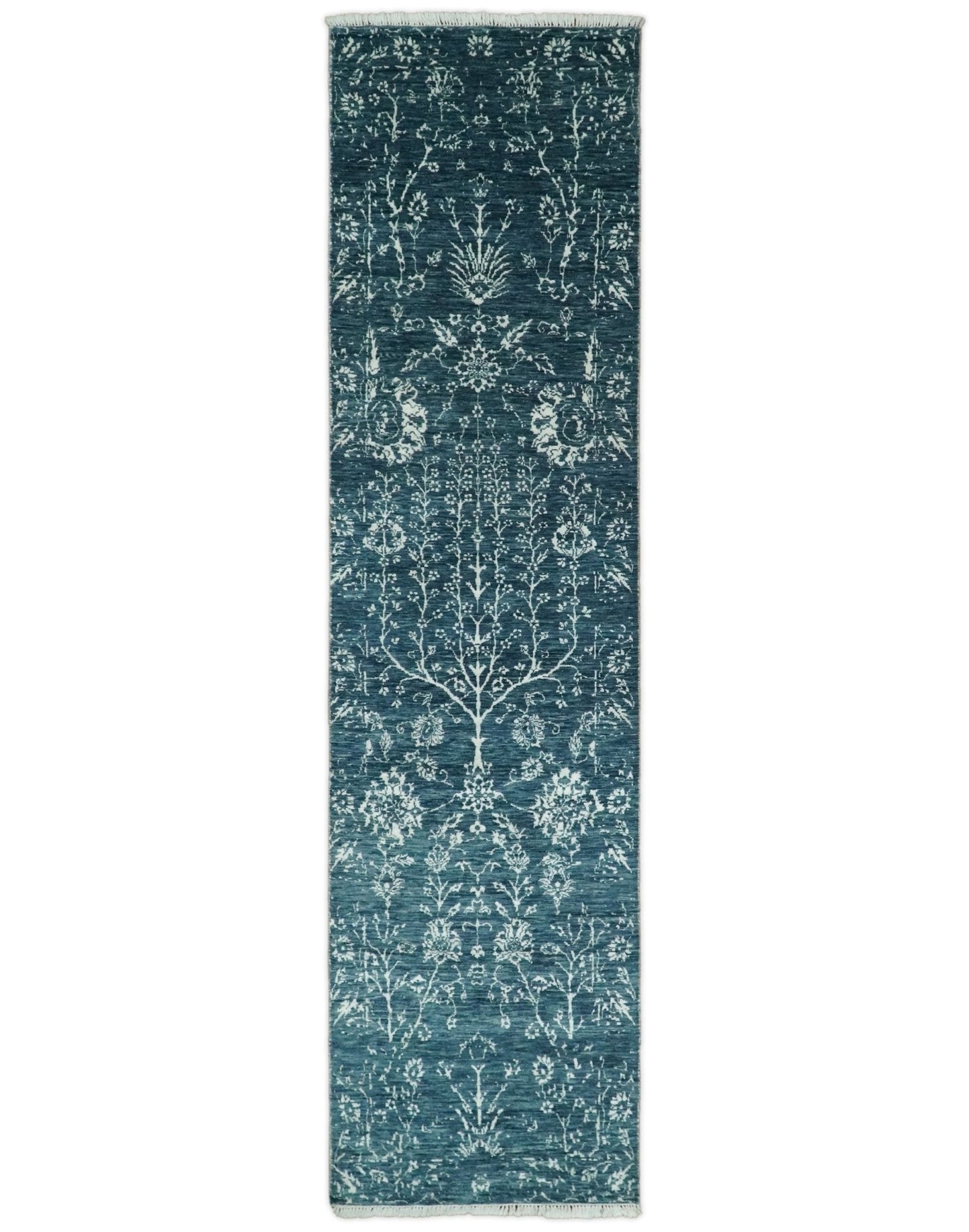 2.6x10 Fine Hand Knotted White and Blue Traditional Vintage Persian Style Antique Wool Rug | AGR23 - Marsh and Manor Collective