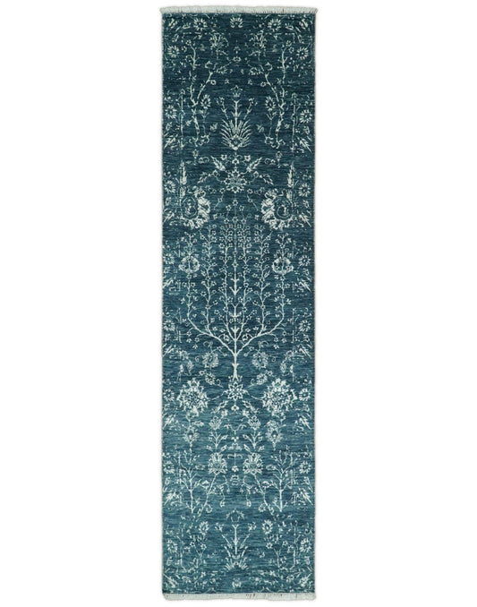 2.6x10 Fine Hand Knotted White and Blue Traditional Vintage Persian Style Antique Wool Rug | AGR23 - Marsh and Manor Collective