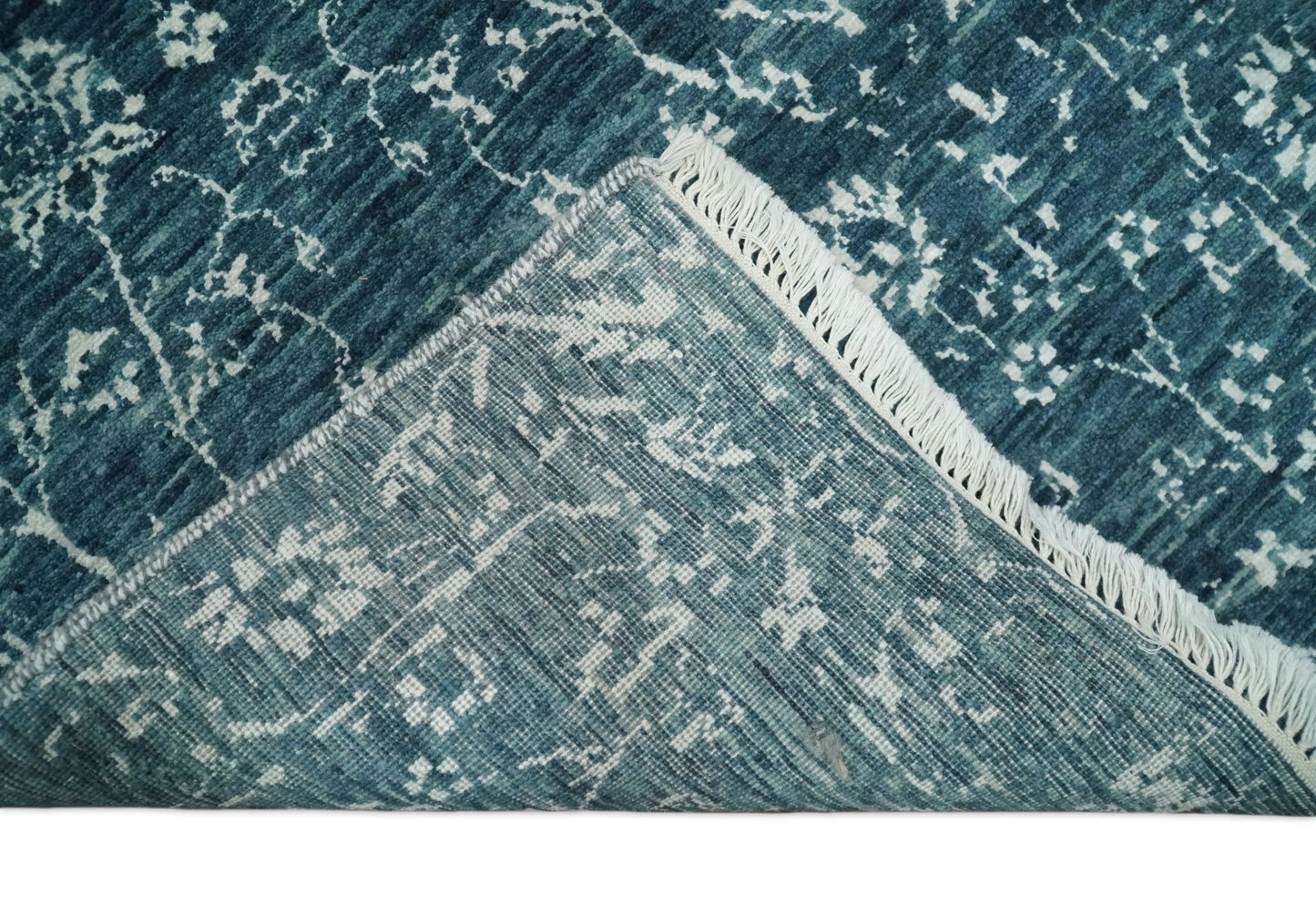 2.6x10 Fine Hand Knotted White and Blue Traditional Vintage Persian Style Antique Wool Rug | AGR23 - Marsh and Manor Collective