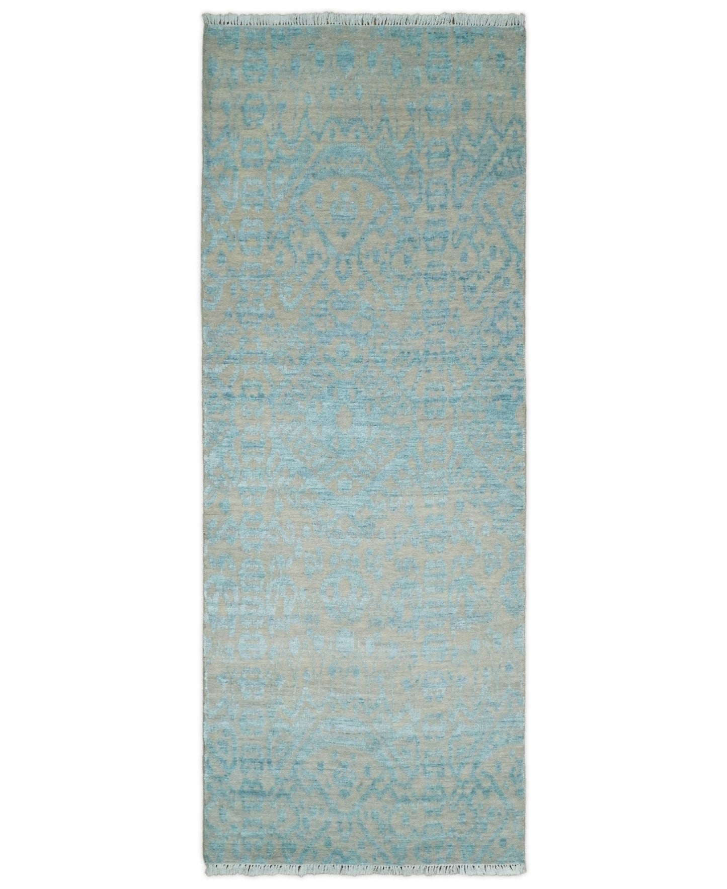 2.6x8 Fine Hand Knotted Camel and Blue Traditional Vintage Persian Style Antique Wool and Silk Rug | AGR26 - Marsh and Manor Collective