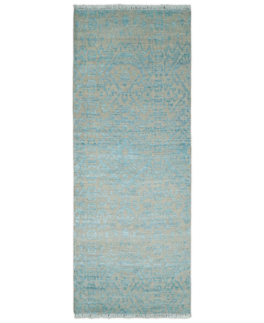 2.6x8 Fine Hand Knotted Camel and Blue Traditional Vintage Persian Style Antique Wool and Silk Rug | AGR26 - Marsh and Manor Collective