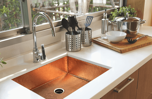 33" Drop - in Single Well Plain Hammered Copper Kitchen Sink - Marsh and Manor Collective