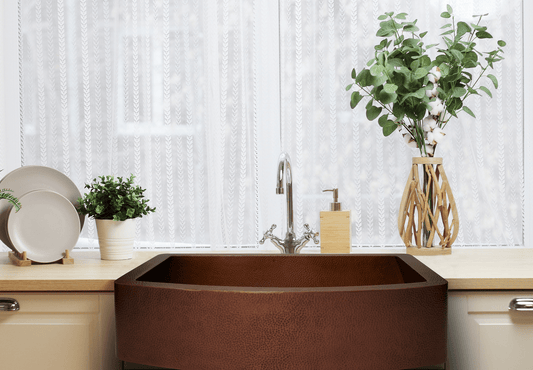33" Farmhouse Single Well Plain Round Apron Hammered Copper Kitchen Sink - Marsh and Manor Collective