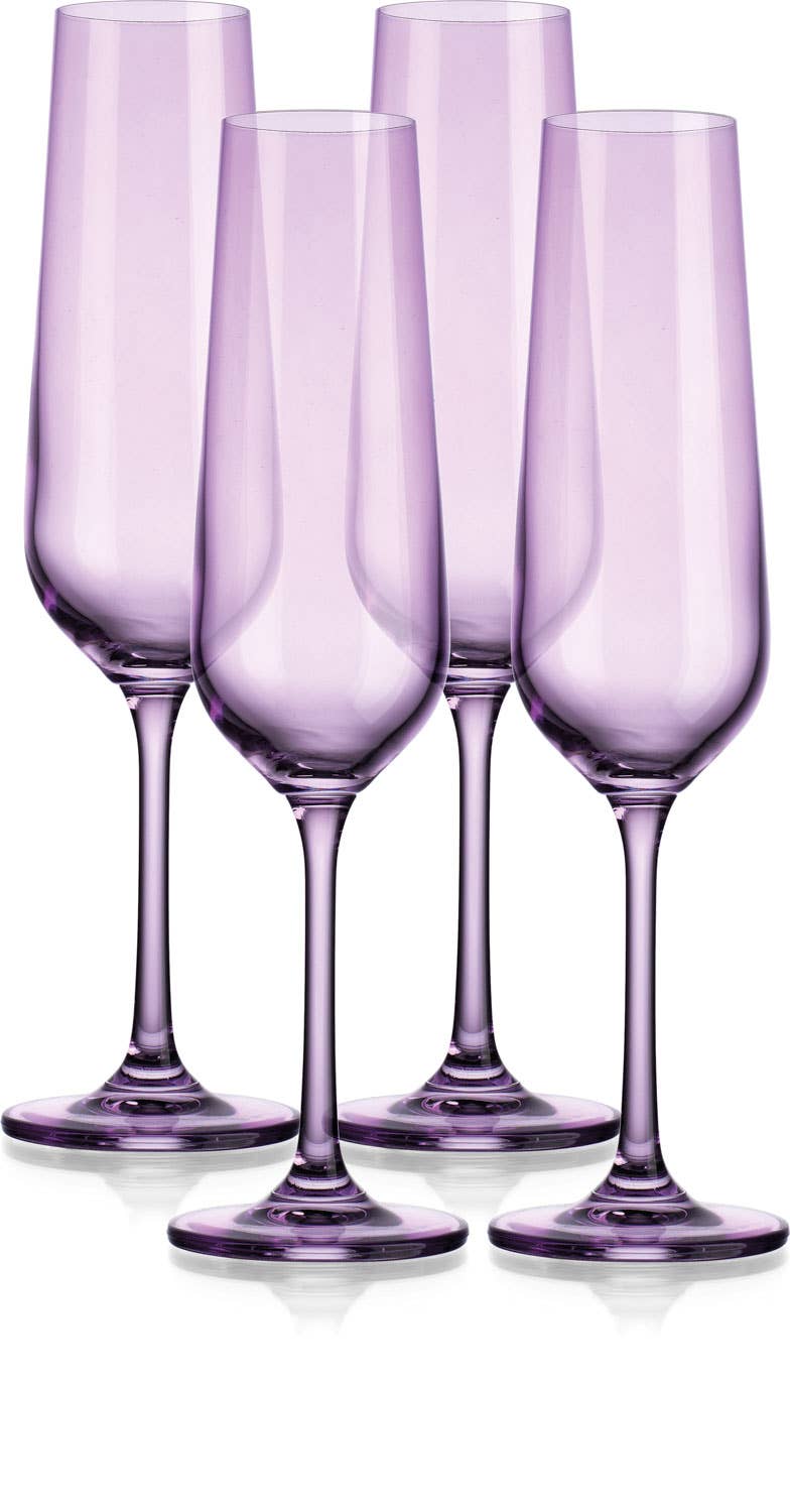 Set of Four Colored Champagne Flutes - multi colors avail: Amethyst