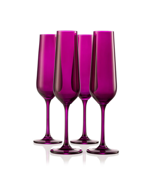 Set of Four Colored Champagne Flutes - multi colors avail: Amethyst