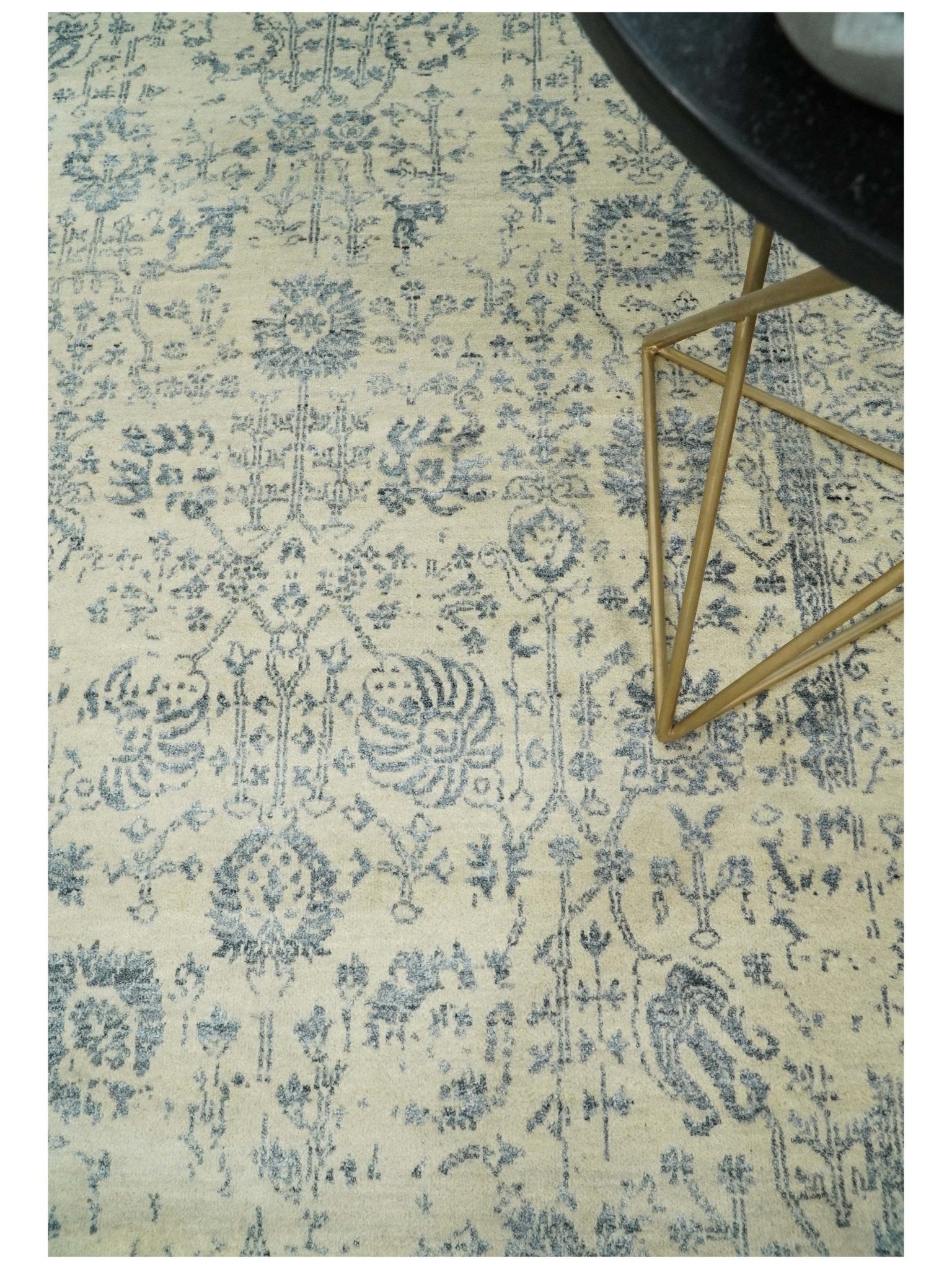 4x6 Fine Hand Knotted Beige and Gray Traditional Vintage Persian Style Antique Wool and Silk Rug | AGR14 - Marsh and Manor Collective