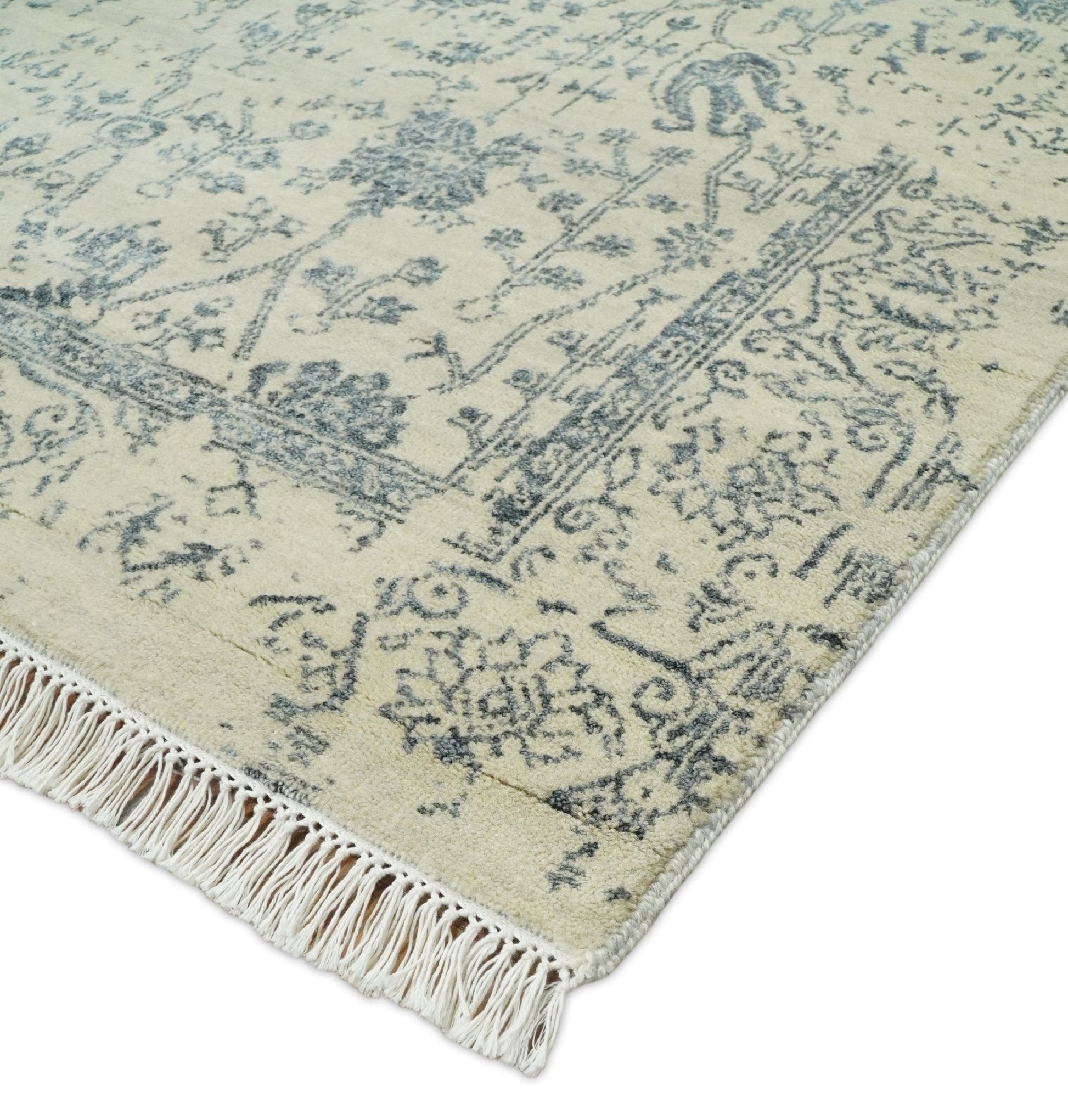 4x6 Fine Hand Knotted Beige and Gray Traditional Vintage Persian Style Antique Wool and Silk Rug | AGR14 - Marsh and Manor Collective