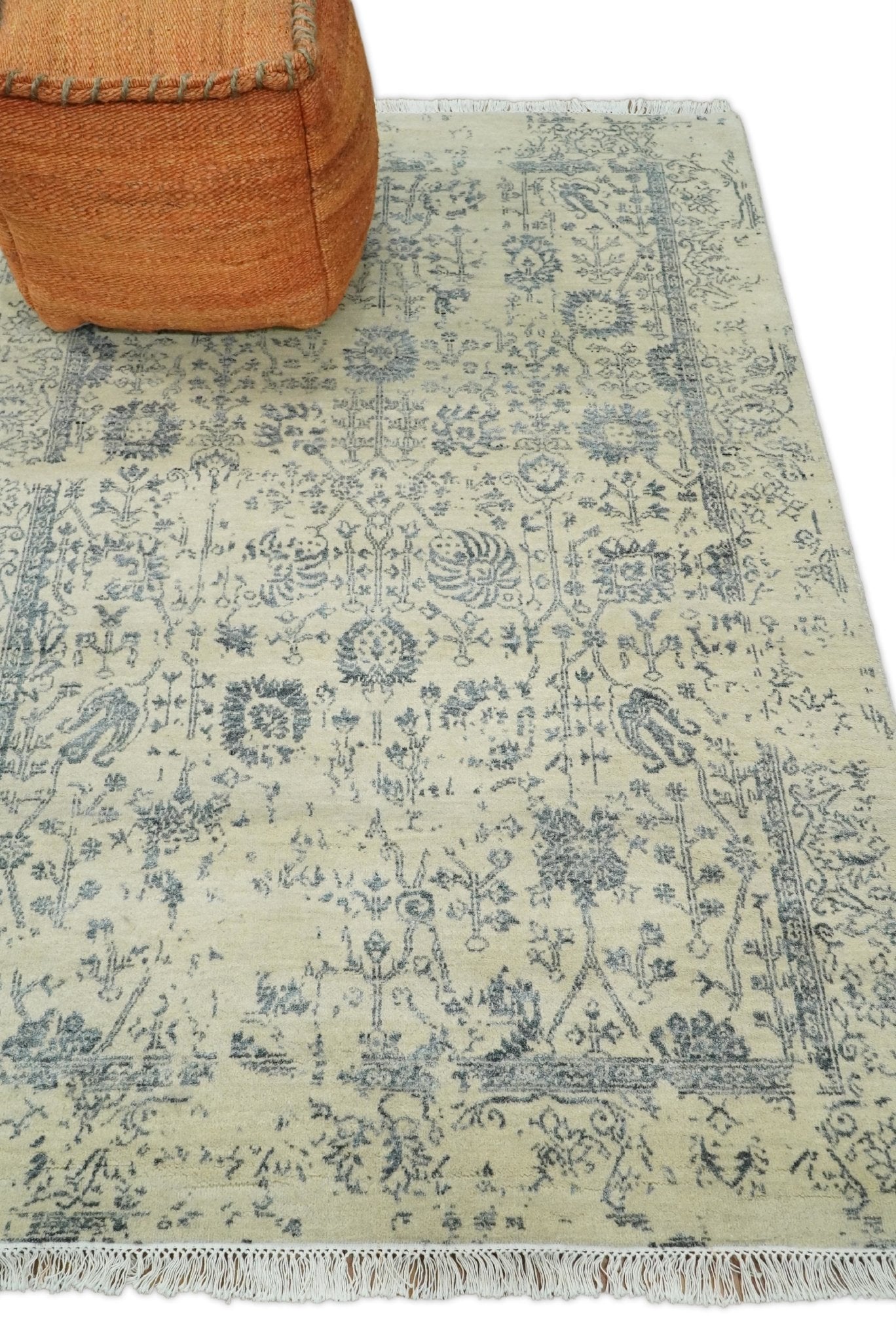 4x6 Fine Hand Knotted Beige and Gray Traditional Vintage Persian Style Antique Wool and Silk Rug | AGR14 - Marsh and Manor Collective